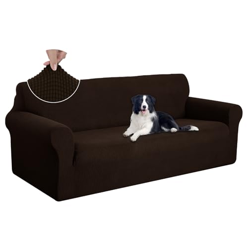 U-NICE HOME Stretch Couch Cover Sofa Cover Sofa Slipcover Furniture Protector for 4 Cushion Couch Sofa Pet Friendly(Oversized Sofa, Chocolate)