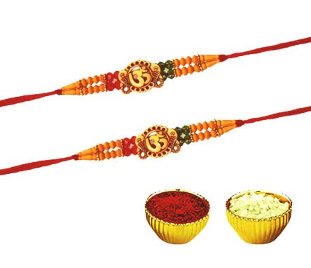 Krishna Collection 2pcs Beautiful Handmade Rakhies with Tilak Chawal For Men, Brother, Kids Bhaiya-Bhabhi