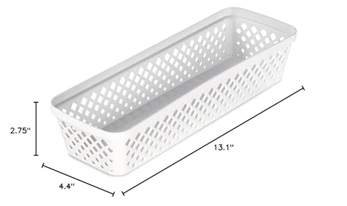 Image of Glad Plastic Storage Basket Set - Multipurpose Drawer Trays, Kitchen Pantry Containers, and Bathroom Bins - 6 Pack Narrow Organizers, White