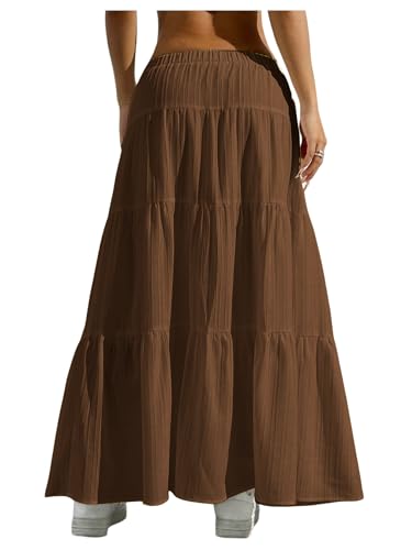 Image of Verdusa Women's Long Maxi Skirt Boho Flowy Flared Ruffle Skirts 2026 Beach Vacation Summer Going Out Outfits