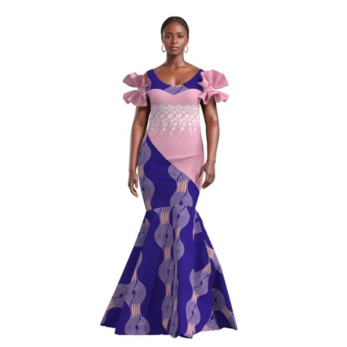 Image of iooiooi Womens Elegant Ankara Maxi Mermaid Dress Lace Decorated African Gowns