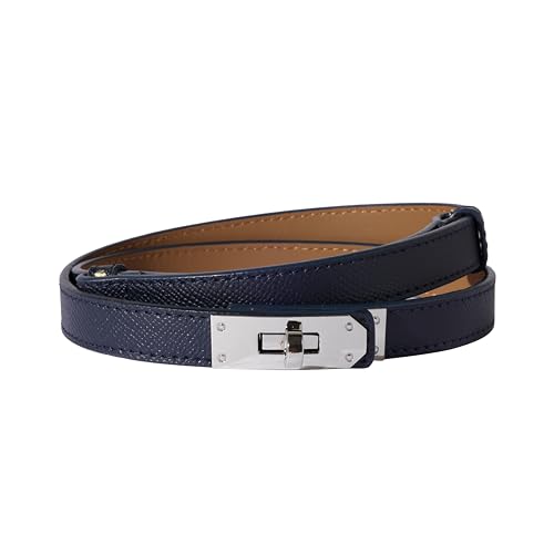 Image of Ovekaut Women Skinny Leather Belt Solid Color Alloy Turn Lock Adjustable Waistband for Dresses Jeans Coats