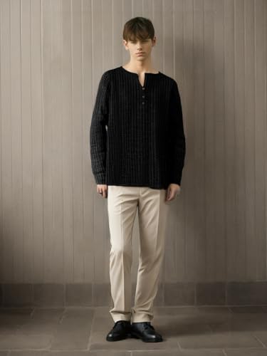 Raleude Fitnes Henley Fleece Sweaters for Men Long Sleeve Pullover Button Sweater Casual Lightweight Sweater3