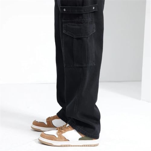 Men Loose Fit Baggy Pants Wide Leg Jeans Black Gray Streetwear Multi-Pockets Cargo Jeans3