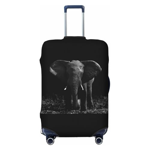 Travel Luggage Cover Suitcase Elastic Washable Stretch African Elephant Black White Suitcase Protector Bag,Anti-Scratch Spandex Double-Sided Baggage Covers For Wheeled Suitcase Kid Adult, Black, Large