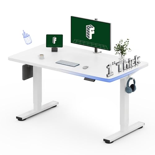 Image of FLEXISPOT 48 inchx24 inch Electric Standing Desk, White | One-Piece Desktop, 1 inch Thick Top, Height Adjustable, Stable Steel Frame, Home Office & Multi-Monitor Setup