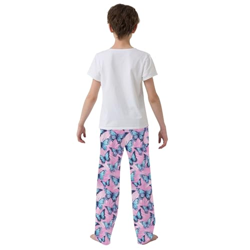 Butterfly Long Pajama Pants Elastic Waist PJ Bottoms with Pockets S A1105174