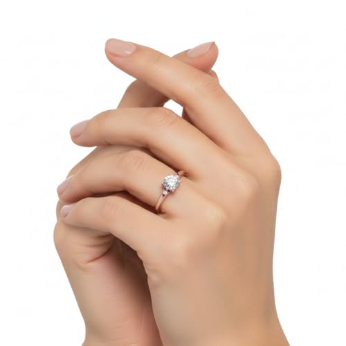 Image of Choose Your Gemstone Petite Dome Engagement Ring Rose Gold Plated Round Shape Petite Engagement Rings Everyday Jewelry Wedding Jewelry Handmade Gifts for Wife US Size 4 to 12