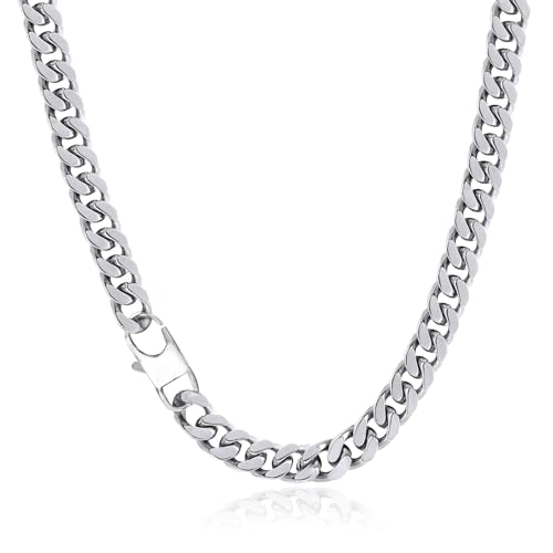 YAMI Mens Silver Cuban Link Chain, Stainless Steel Cuban Link Curb Chain Necklace for Men/Women, 8MM - 24 Inch Chain Necklace Jewelry Gifts