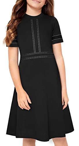 Girls Crew Neck Casual A-Line Swing Dress for School Party 4-14 Years KC106