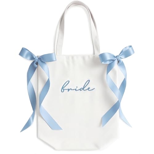 Bolsa tote de lienzo con lazo azul para novia
