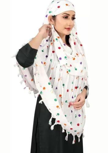 Image of SIXSIGMA Cotton Long Scarf Cum Mask scarves Usable for vehicle Driver | White Printed Design | Universal Size | For Girl & Women | Breathable Sun Protection Light Weight