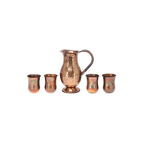 Smartserve Seamless Copper Hammered Jug Set, Copper Smartserve Seamless Copper Hammered Jug Set, Copper