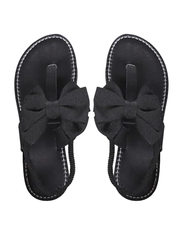 GORGLITTER Women's Bow Thong Sandals Dressy T-Strap Trendy 2025 Summer Flat Sandals Open Toe Slides
