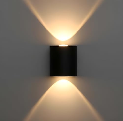 Image of Oval Up Down LED Wall Light 2 Watts | Warm White 2 Ray Outdoor Indoor Fixture | Metal IP65 Waterproof Exterior Wall Lamp for Home Balcony Staircase | Modern Lighting Wall Mounted Sconce