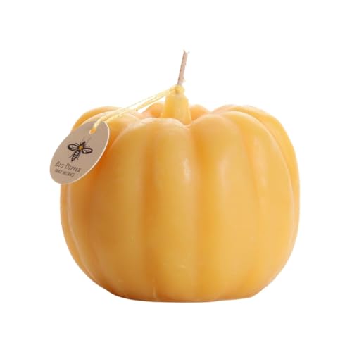 Big Dipper Wax Works Large Pumpkin Candle, 40-Hour Burn, Pure Beeswax, 3.5” x 4”, Fall Design