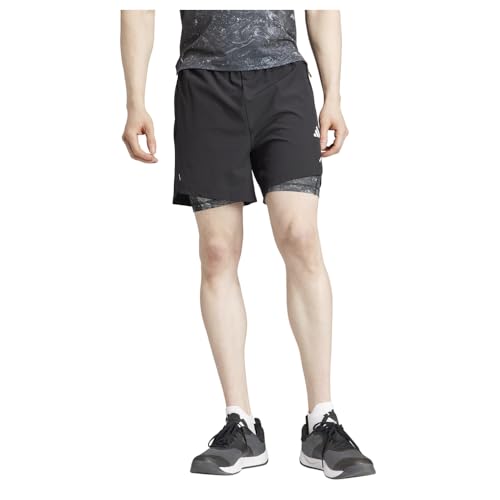 adidas Men's Power Workout Two-in-One Short, Black/Black, X-Large 7 Inch Inseam