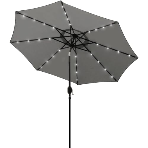Image of Blissun 9 ft Solar Umbrella, 32 LED Lighted Patio Umbrella, Table Market Umbrella, Outdoor Umbrella for Garden, Deck, Backyard, Pool and Beach (Grey)