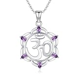 TANGPOET Kronen Chakra Halskette für Damen Frauen Silber 925 Sahasrara Om Anhänger Kette mit Amethyst Lila Heilstein Lotus Spiritueller Schmuck Geschenke für Yoga-Liebhaber Muttertag Weihnachten