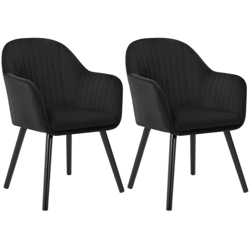 WOLTU 2X Sillas de Comedor Nordicas Estilo Vintage Juego de 2, Tapizadas con Reposabrazos en Terciopelo, Estructura de Madera Negro BH259sz-2