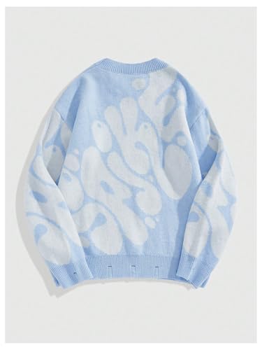 Men's Letter Graphic Ripped Sweater Long Sleeve Crew Neck Knit Pullovers Drop Shoulder Streetwear2