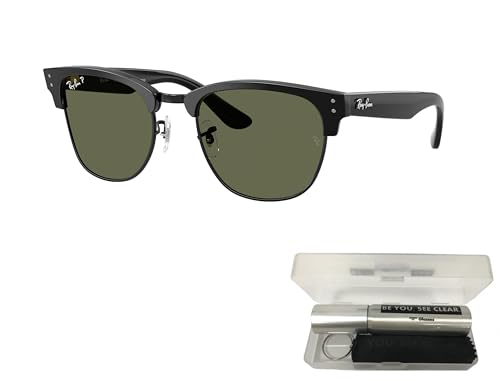 Ray-Ban RBR0504S Sunglasses Bundle: RBR 0504 S CLUBMASTER REVERSE 67839A Black On Black/Polar Dark Green Policarbonate Polarized and Eyewear Cleaning Kit2