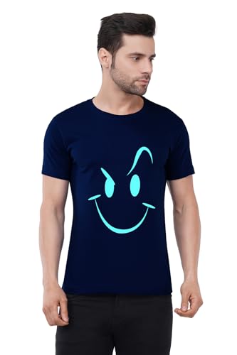 Image of Caseria Men's Cotton Printed T-Shirt -Smiley Stroke | 100% Cotton | Half Sleeves | Regular Fit | Printed | Round Neck | Graphic T Shirt