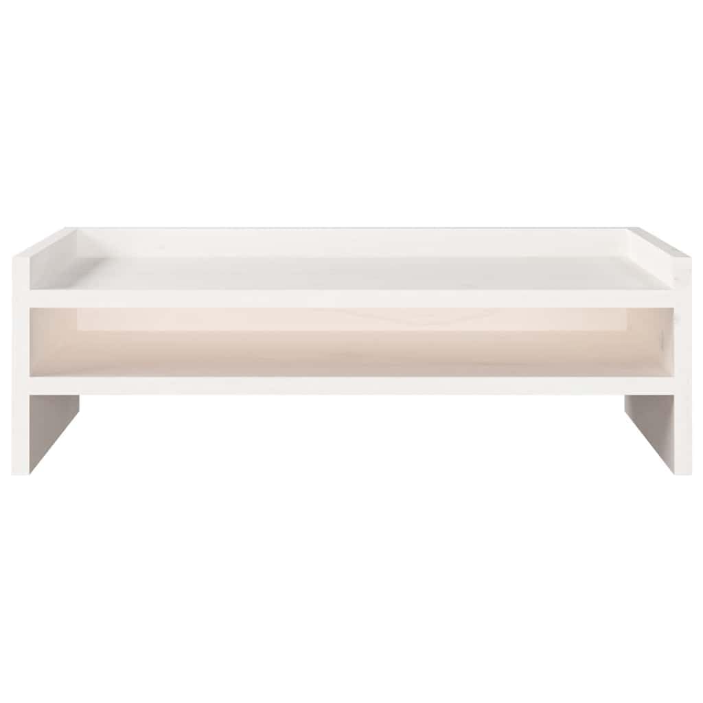 Supporto per monitor bianco in legno di pino massiccio, 50 x 24 x 16 cm, supporto da scrivania con ripiano per monitor, supporto per laptop, ripiano per tastiera, ufficio e home office