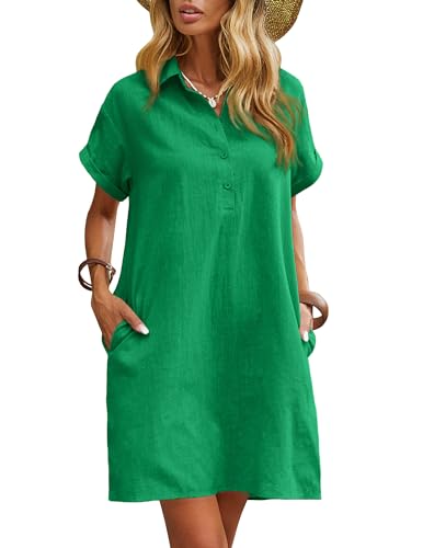 Image of Zeagoo Womens Cotton Shirt Dress Summer Casual Short Sleeve Button Down Beach Cover Up Shirts with Pockets