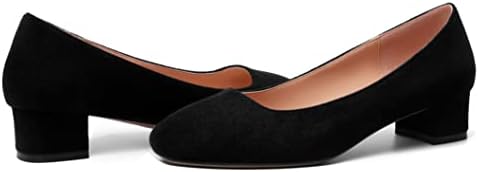 SHOWFOREST Women's 1.5 Inch Chunky Dating Low Heel Square Toe Suede Slip On Solid Cute Pumps Shoes Black Size 13 - Zapatos de Tacon | Image 5
