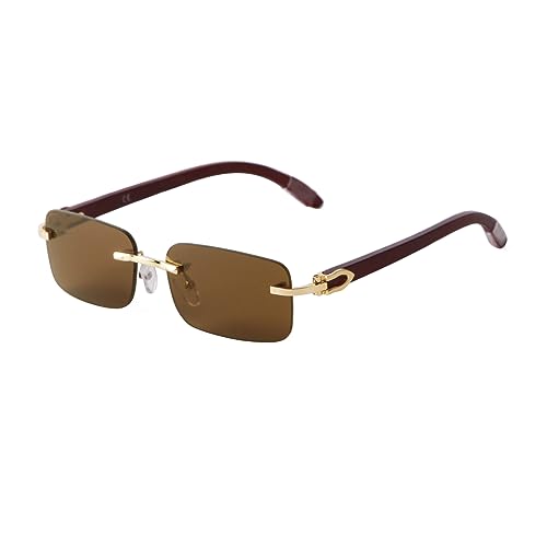 VIA LEECA Rectangle Retro Rimless Sunglasses for Men Women