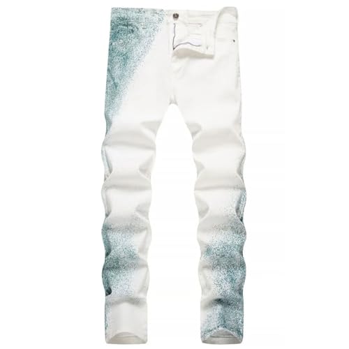 Men's Slim Fit Jeans, Mid Waist Stretch Denim Pants with Hand-Painted Patchwork, High Street Pencil Pants3