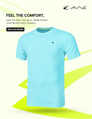 Image of AWG ALL WEATHER GEAR Men Solid Waffle Crew Neck Tshirt | Waffle Knit T-Shirt | Men's T-Shirt | Tees for Man | Textured Half Sleeve T-Shirt's | Tshirt for Men Stylish