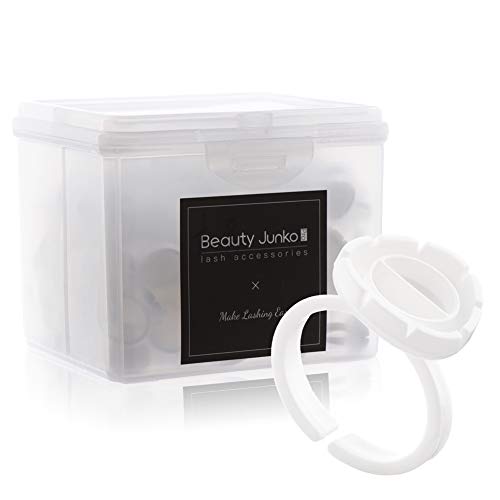 Beauty Junko [200PCS] Glue Ring Glue Cup with 2 Slots for Volume Lash Extensions Fanning, Lash Glue Holder Ring, Volume Lashes Blossom Ring Fanning Cup, Easy Fan Eyelash Extension Supplies and Tools