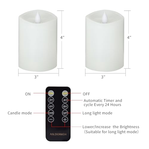 Image of 3x4 Flickering Flameless Candles Set of 2, 2AA Battery Life 600 Hours Battery Candles Flickering with Timer,4 inch Flameless Candles with Remote for Indoor /Outdoor, White