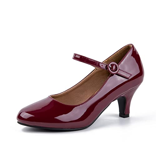 Women's Mary Jane Shoes Kitten Heel Closed Round Toe Low Heels Ankle Strap Office Work Church Wedding Pumps
