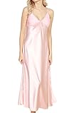 ASHER FASHION Women's Sexy Satin Long Nightgown Lace Slip Lingerie Chemise Robes Light Pink US 4-6 = Tag M