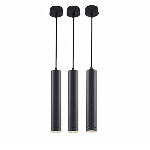 Lot de 3 Lampe à Suspensions Modernes Noires à Tube Long Ultra-Minces Cylindriques en Métal LED pour Îlot de Cuisine Et Décoration Nordique (30 cm - 6000...