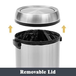 Image of GlowSol 17 Gallon Large Capacity Kitchen Trash Can with Swing Lid, Commercial Trash Can, Heavy Duty Brushed Stainless Steel Garbage Can, 65 Liter, Suitable for Kitchen Outdoor Office