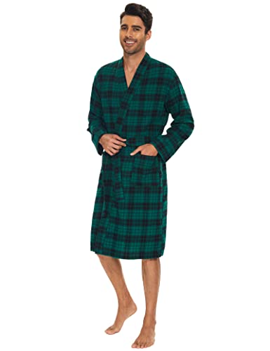 Zerbala Men's Flannel Robe Knee Length Plaid Bathrobe4
