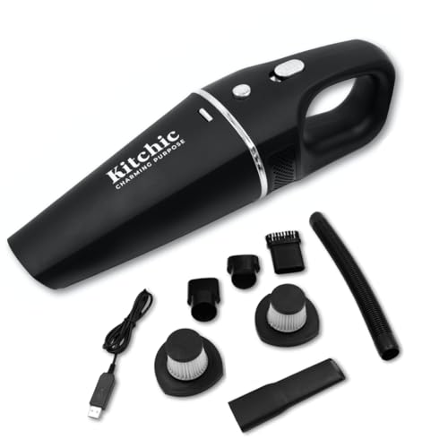 KiTCHIC Aspirapolvere Portatile Senza Fili Wireless, Aspirapolvere Per Auto Comoda-Leggera-Pratica, Mini Aspirapolvere Senza Fili Potente, Aspirabriciole Senza Fili Con 2 Filtri Lavabili Aggiuntivi