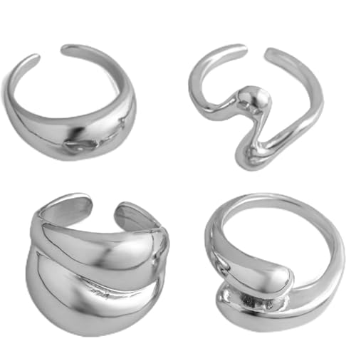 Image of Shining Diva Fashion Stylish Trendy Finger Rings Set for Women & Girls | Chunky Minimal Statement Ring Combos Modern Elegant Jewellery Collection