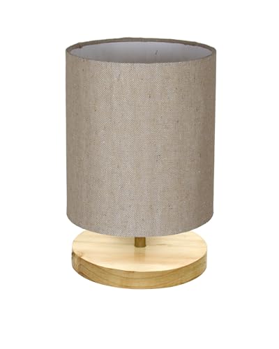 Image of Homesake Small Pine LED Table Lamp-Wooden Bedside Lamp Simple Bedroom Light Linen Shade Mini Desk Lamp Nightstand Lamps for Bedroom, Living Room, Gift, (Jute Cylinder)