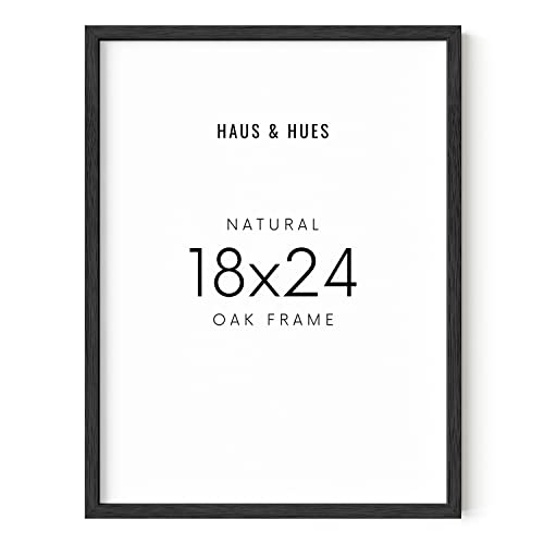 HAUS AND HUES Natural Black Oak 18 x 24 Picture Frame - 18x24 Poster Frame Black - 18 by 24 Frame, 18 x 24 Wooden Frame, 18 x 24 Poster Frame, 24x18 Poster Frame (Black Oak Frame)