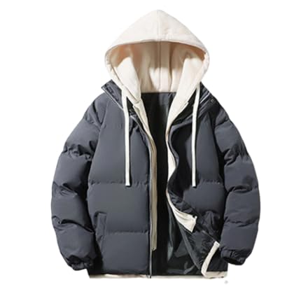 Generisch Chaqueta acolchada unisex de invierno con aspecto moderno de capas. Cálida chaqueta acolchada con doble capucha y cremallera | Chaqueta informal con capucha para hombre y mujer, Style_z03