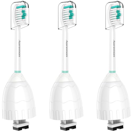 Aoremon Toothbrush Replacement Heads Compatible with Philips Sonicare E-Series Essence Xtreme Elite Advance CleanCare Screw-on Electric Toothbrush Handle Head Come with Hygienic Caps 3 Count White