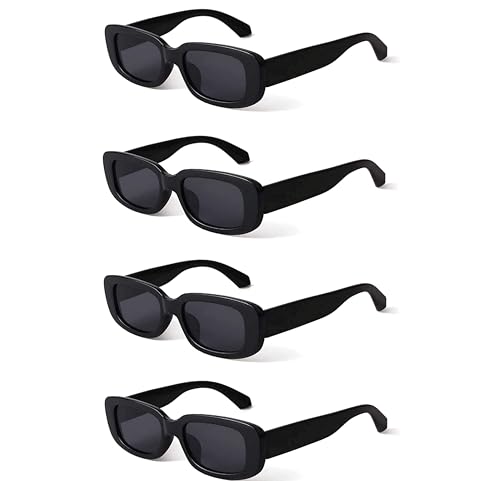 Image of Retro Rectangle Sunglasses for Women & Men | UV400 Protection | Trendy Thick Frame Fashion Eyewear | Lightweight Casual Shades | Black & White Combo Pack