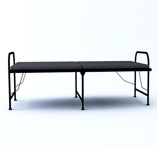Image of Wrought Iron Metal Frame Single Bed with Raxin Cushion Matters | Foldable Bed with Cushions for Bedroom Kids Room Hall Home | (Matt Finish Black)
