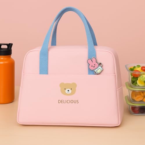 Image of Nibbler Insulated Lunch Bag for Office, School, Men, Women, Tiffin Pouch Bag, Hot & Cold Lunch Box Bags for Boys, and Girls (Pink)