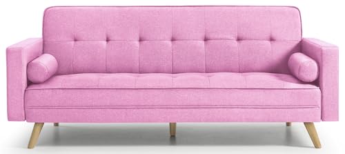 HOGAR24 ES | Sofá Cama Mod. 846 | Sofá de 3 Plazas | Sistema Apertura Clic-Clac | Color Rosa | Medidas: 206 x 75 x 89 cm